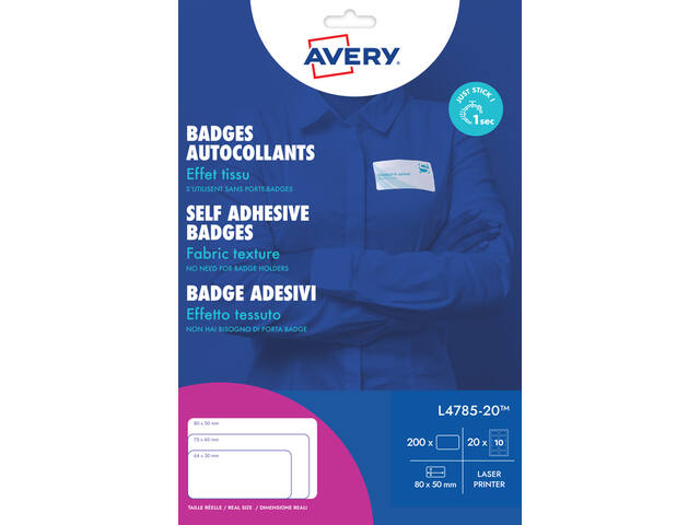 Naambadge etiket Avery L4785-20 80x50mm 200st
