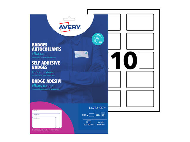 Naambadge etiket Avery L4785-20 80x50mm 200st