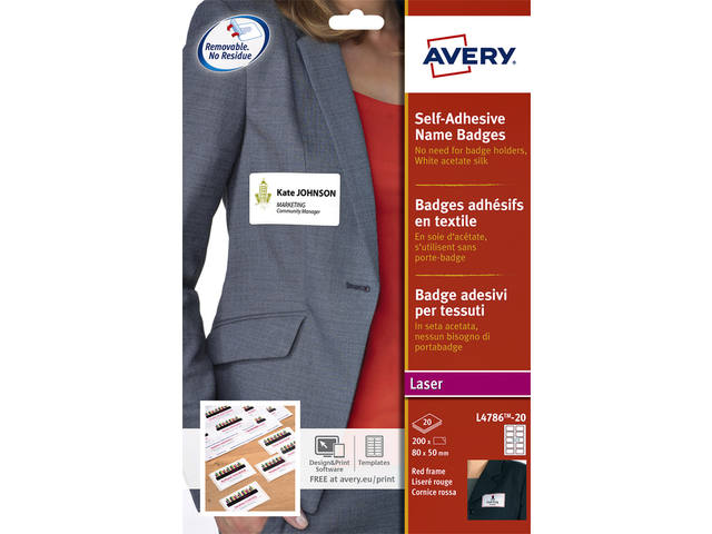 Naambadge etiket Avery L4786-20 80x50mm 200st rd