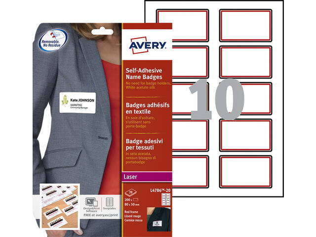 Naambadge etiket Avery L4786-20 80x50mm 200st rd