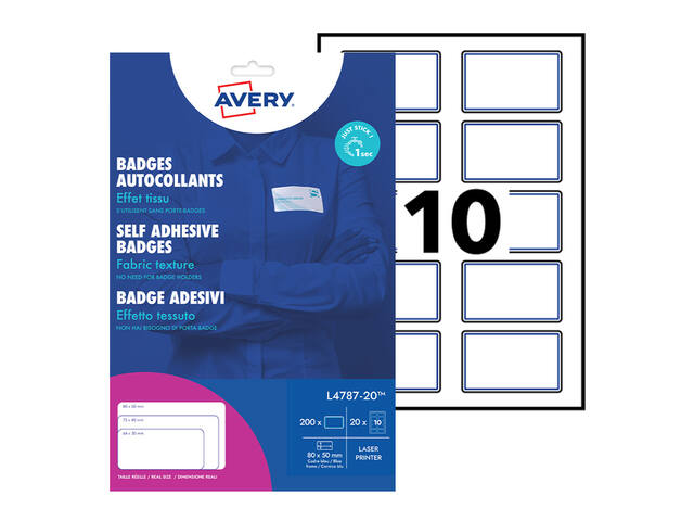 Naambadge etiket Avery L4787-20 80x50mm 200st bl