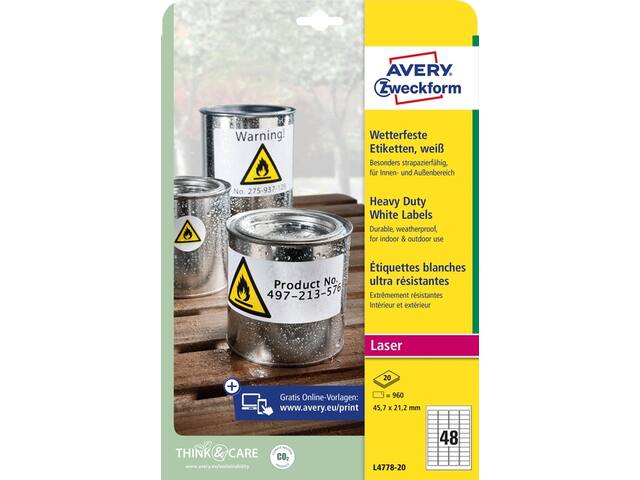 Etiket Avery L4778-20 45.7x21.2mm wit 960st