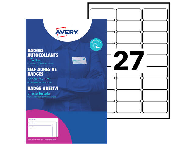 Naambadge etiket Avery L4784-20 63.5x29.6mm 540st