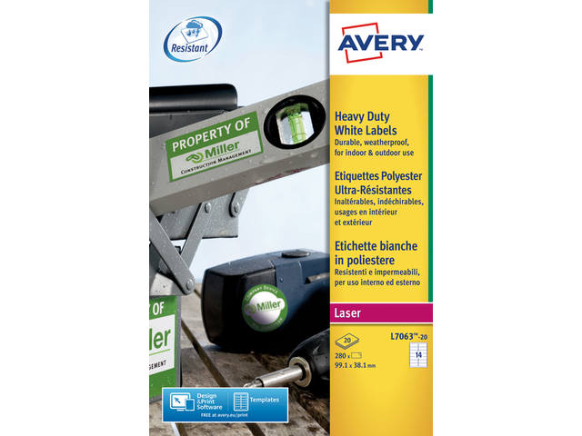 Etiket Avery L7063-20 99.1x38.1mm wit 280st