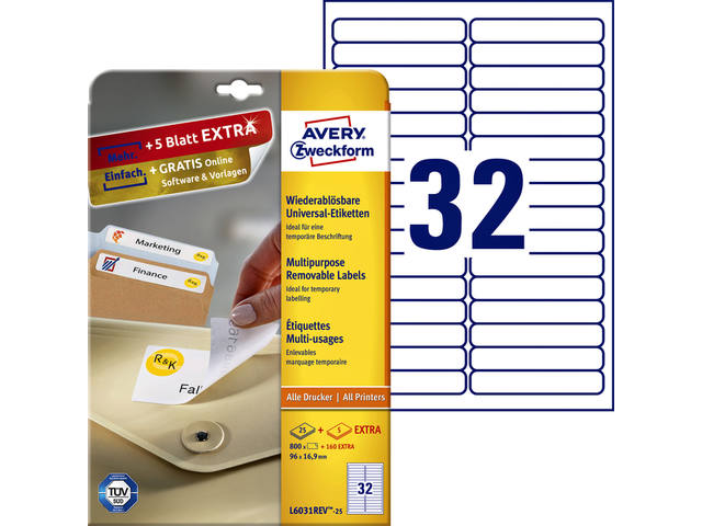 Etiket Avery L6031REV-25 96x16.9mm wit 800st