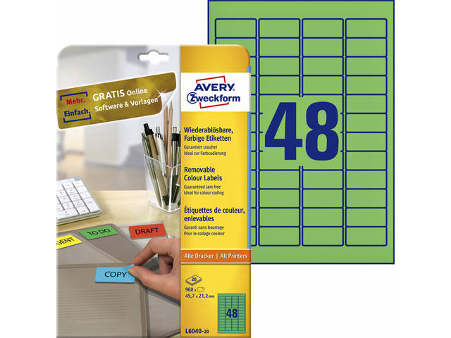 Etiket Avery L6040-20 45.7x21.2mm groen 960st