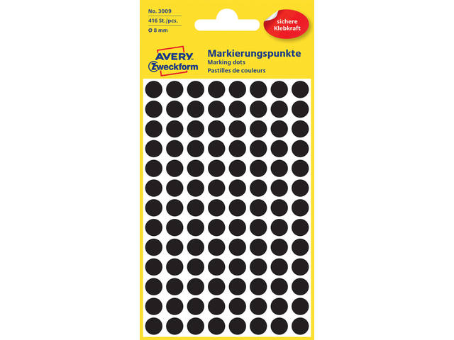 Etiket Avery 3009 rond 8mm zwart 416st