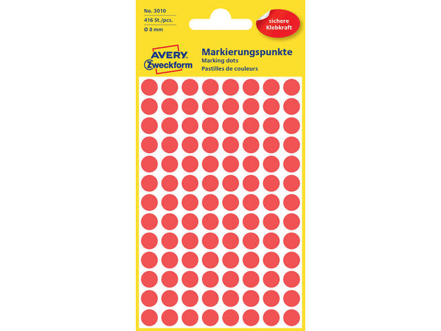 Etiket Avery 3010 rond 8mm rood 416st