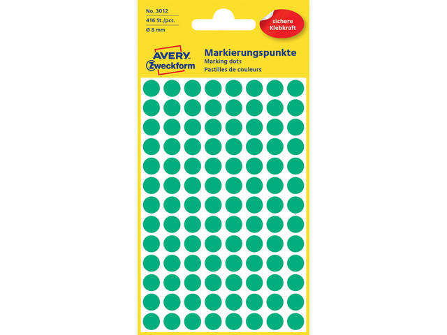 Etiket Avery 3012 rond 8mm groen 416st