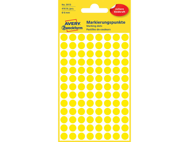 Etiket Avery 3013 rond 8mm geel 416st