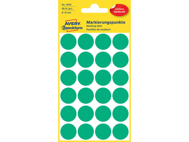 Etiket Avery 3006 rond 18mm groen 96st