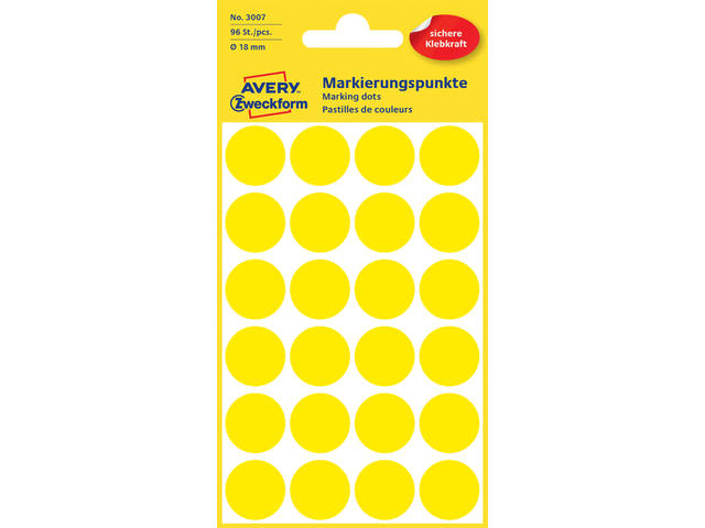 Etiket Avery 3007 rond 18mm geel 96st