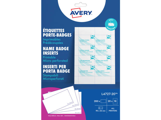 Badgekaart Avery L4727-20 54x90mm perf 20vel