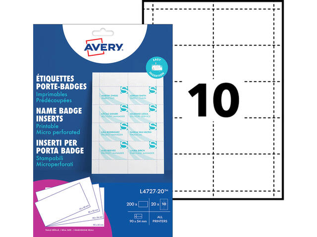 Badgekaart Avery L4727-20 54x90mm perf 20vel