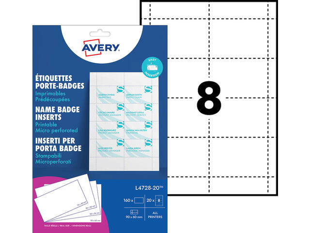 Badgekaart Avery L4728-20 60x90mm perf 20vel