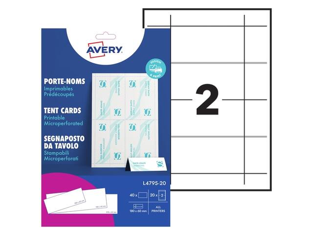 Tentkaart Avery L4795-20 180x60mm wit 40st