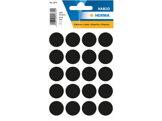 Etiket HERMA 1879 rond 19mm zwart 100st