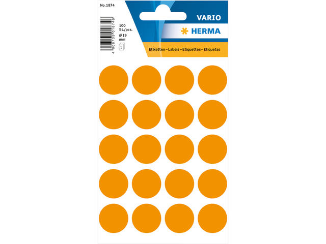 Etiket HERMA 1874 rond 19mm fluor oranje 100st