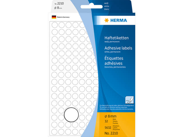 Etiket HERMA 2210 rond 8mm wit 5632st