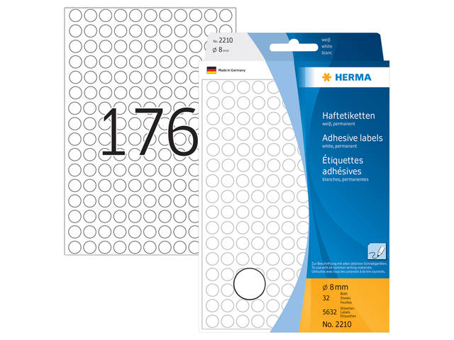 Etiket HERMA 2210 rond 8mm wit 5632st