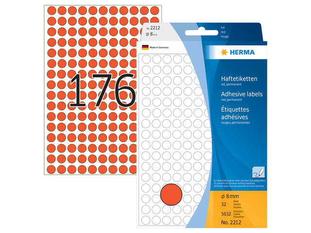 Etiket HERMA 2212 rond 8mm rood 5632st