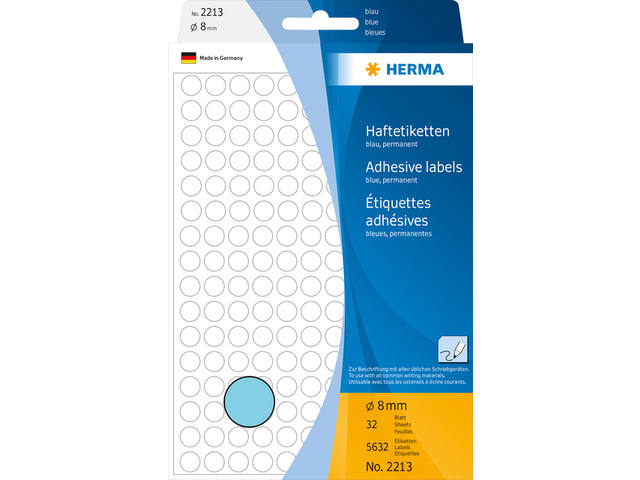 Etiket HERMA 2213 rond 8mm blauw 5632st