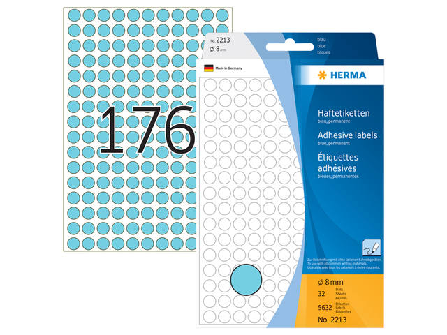 Etiket HERMA 2213 rond 8mm blauw 5632st