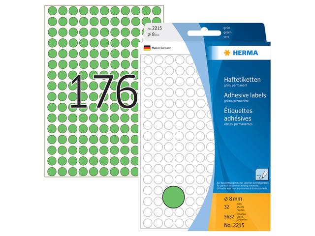 Etiket HERMA 2215 rond 8mm groen 5632st