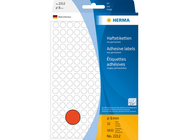 Etiket HERMA 2212 rond 8mm rood 5632st