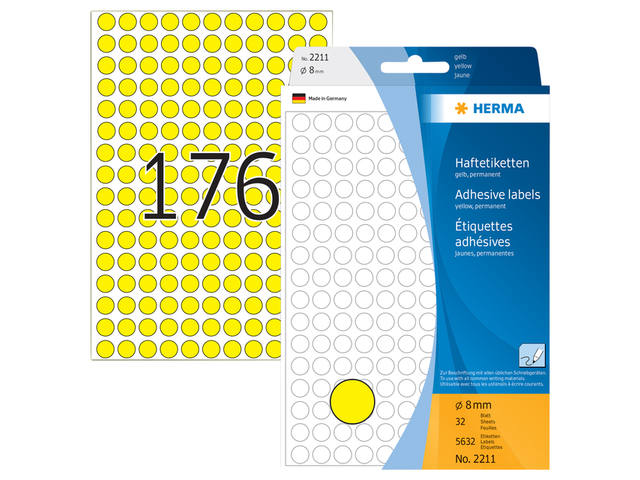 Etiket HERMA 2211 rond 8mm geel 5632st
