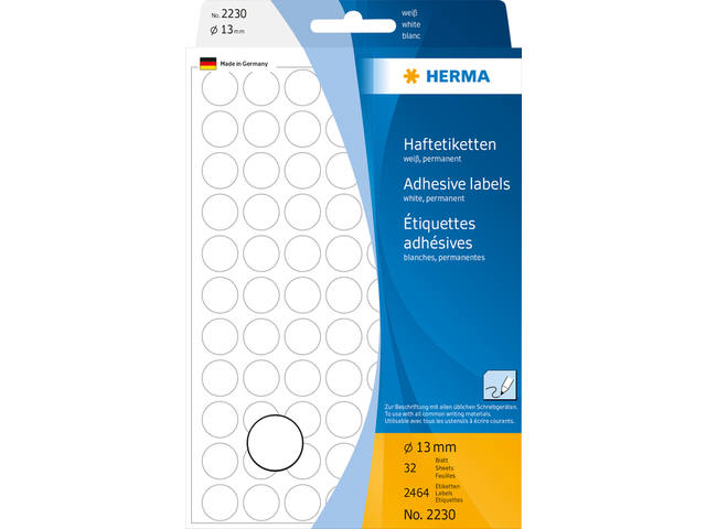 Etiket HERMA 2230 rond 13mm wit 2464st