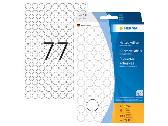 Etiket HERMA 2230 rond 13mm wit 2464st