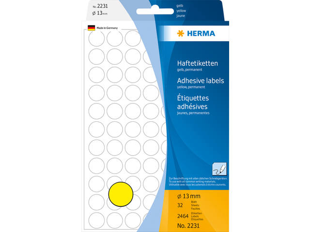 Etiket HERMA 2231 rond 13mm geel 2464st