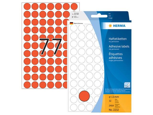 Etiket HERMA 2232 rond 13mm rood 2464st