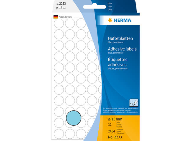 Etiket HERMA 2233 rond 13mm blauw 2464st