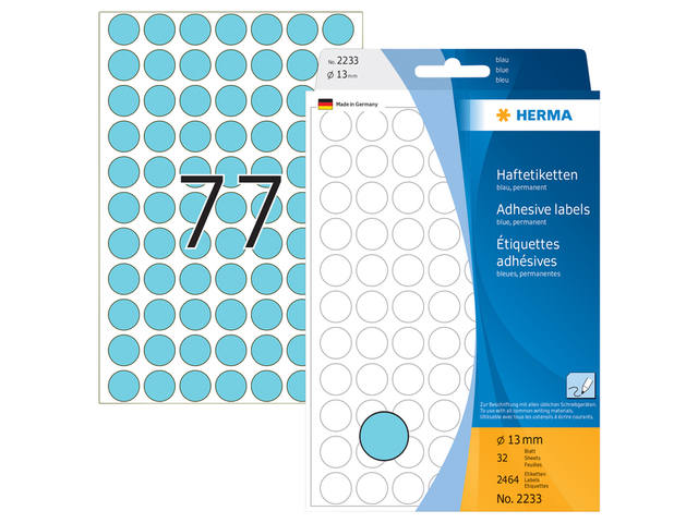 Etiket HERMA 2233 rond 13mm blauw 2464st
