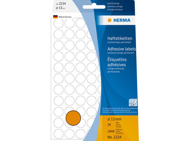 Etiket HERMA 2234 rond 13mm fluor oranje 1848st