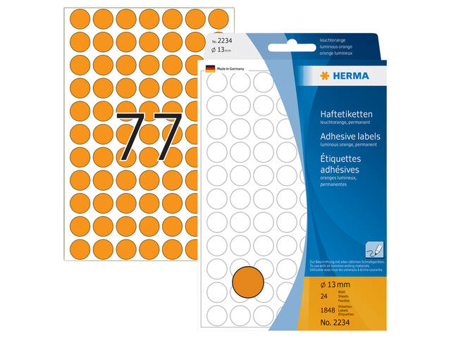 Etiket HERMA 2234 rond 13mm fluor oranje 1848st