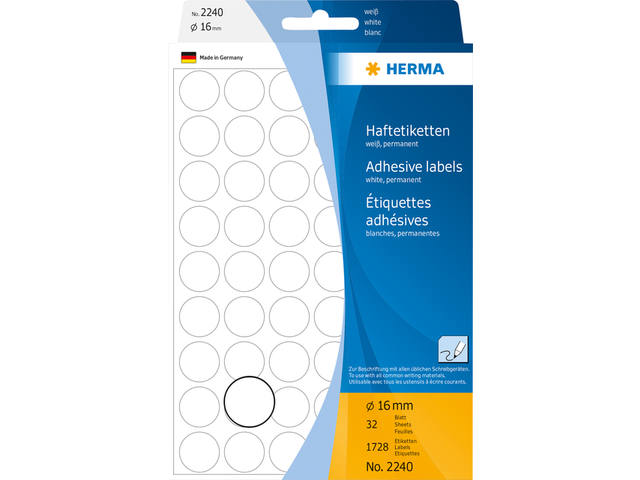 Etiket HERMA 2240 rond 16mm wit 1728st