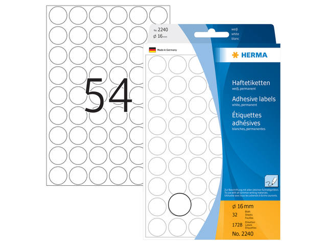 Etiket HERMA 2240 rond 16mm wit 1728st