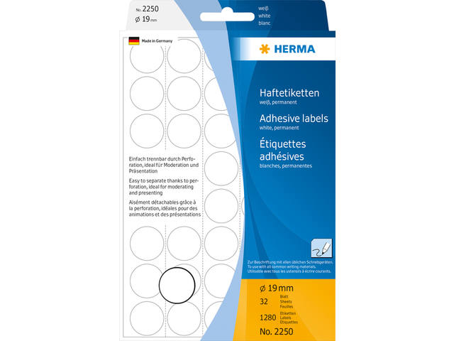 Etiket HERMA 2250 rond 19mm wit 1280st