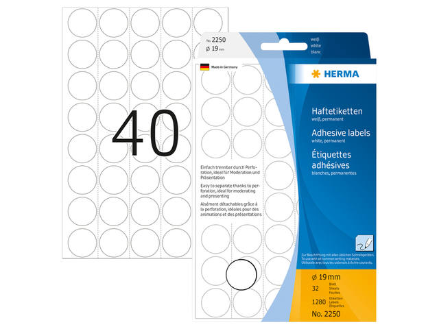Etiket HERMA 2250 rond 19mm wit 1280st