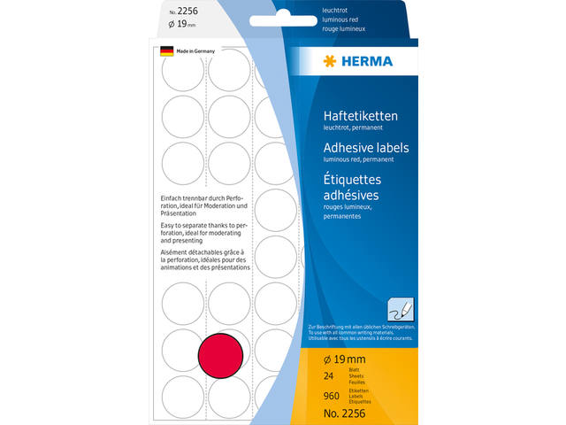 Etiket HERMA 2256 rond 19mm fluor rood 960st