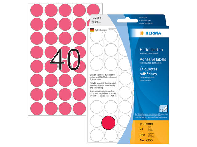 Etiket HERMA 2256 rond 19mm fluor rood 960st