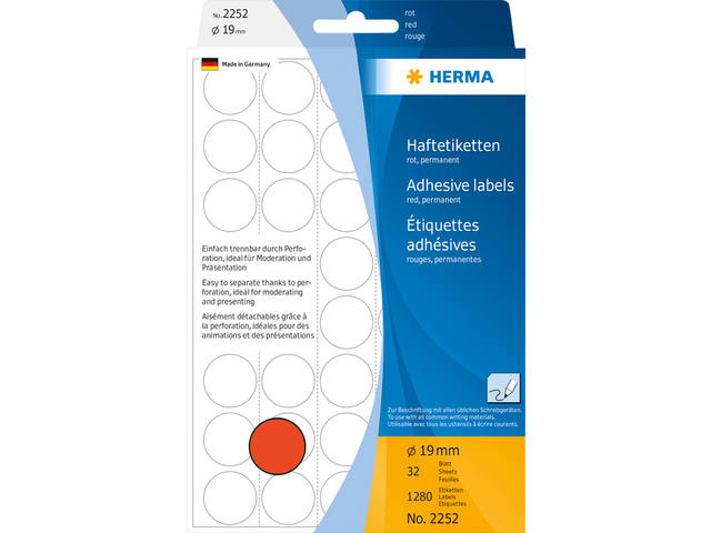 Etiket HERMA 2252 rond 19mm rood 1280st