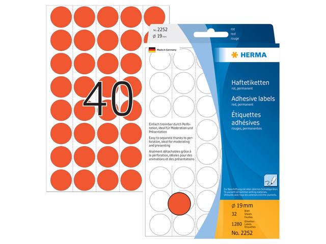 Etiket HERMA 2252 rond 19mm rood 1280st