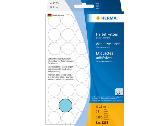 Etiket HERMA 2253 rond 19mm blauw 1280st