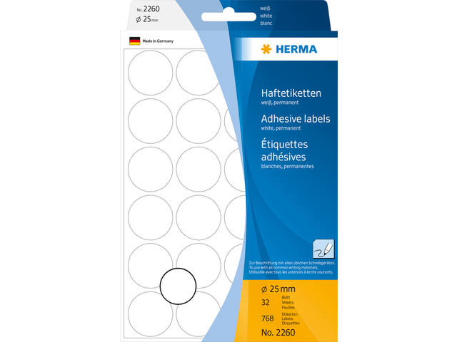 Etiket HERMA 2260 rond 25mm wit 768st