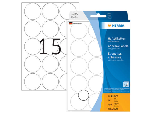 Etiket HERMA 2270 rond 32mm wit 480st
