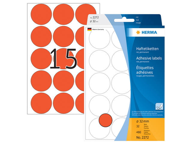 Etiket HERMA 2272 rond 32mm rood 480st